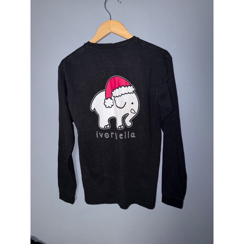 Ivory Ella Black Long Sleeve T Shirt Elephant Christmas Holiday Graphic Tee S